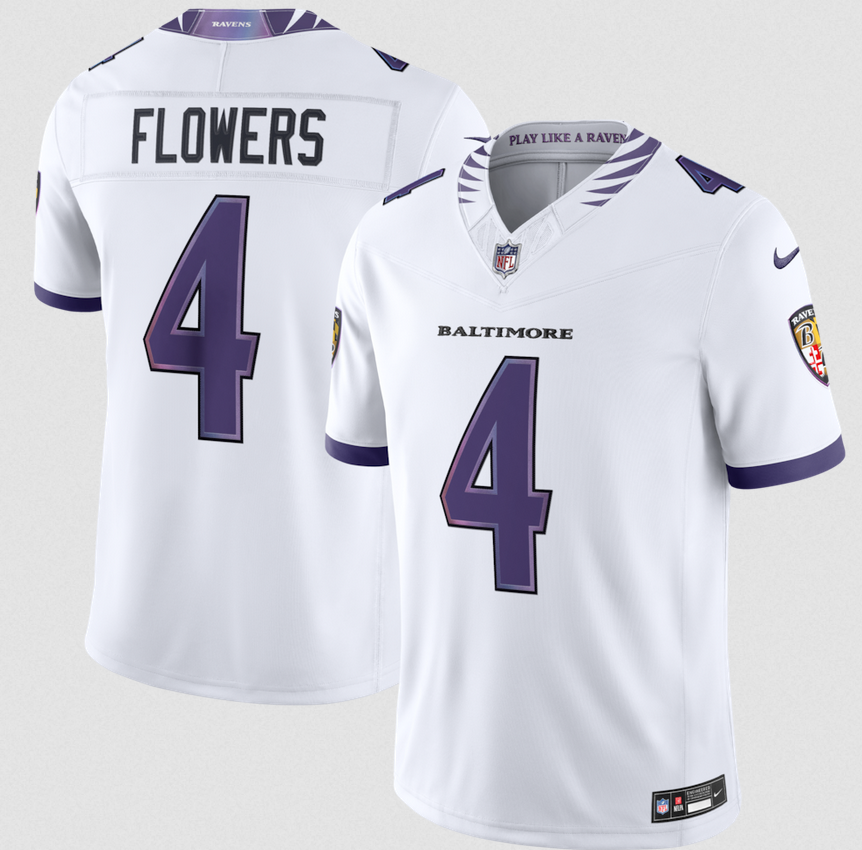 Men Baltimore Ravens #4 Flowers white Nike 2026 NFL Jersey 052200